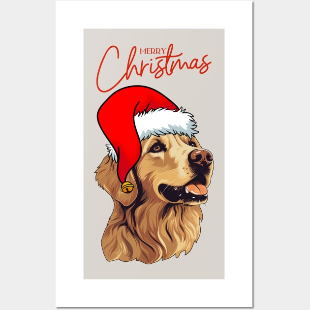 Merry Christmas with Santa Golden Retriever Dog Wall Art by Seasonal Dogs